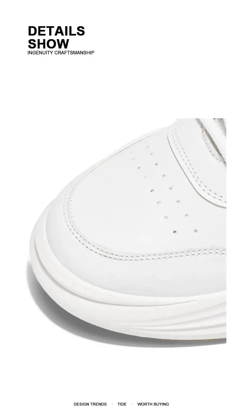 New Outdoor Casual Sports Shoes for Men Leather Fashion Non-slip Wear-resistant Four-season Men Shoes Student Trendy White Shoes