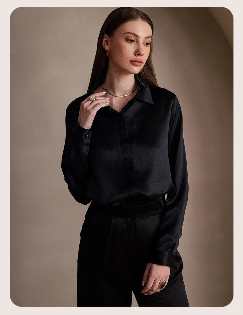 Spring Covered Button Mulberry Silk Shirt Long Sleeve Ladies Clothing Luxury 19Mm 100% Silk Women'S Fashion Blouses