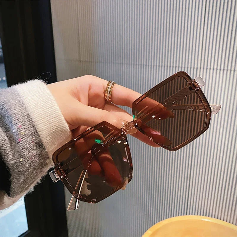 Vintage Women Large Frame Square Sunglasses Men Luxury Sun Glasses Brand Design Trendy Eye Glasses UV400 Shades Driving Goggle