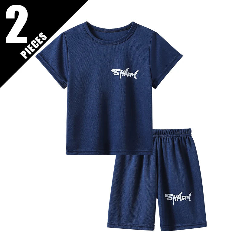 2/3pcs Children's Solid Color Shark Letter Quick-drying Shorts Boys Leisure Aports Running Pants Holiday Beach Hot Pants Student