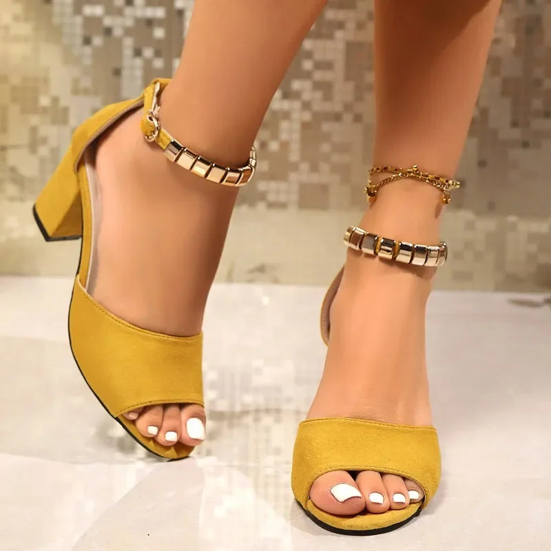 2025 Hot Sale Ladies Shoes Peep Toe Women's Sandals Fashion Metal Decoration Office and Career Summer Plus Size Heeled Sandals