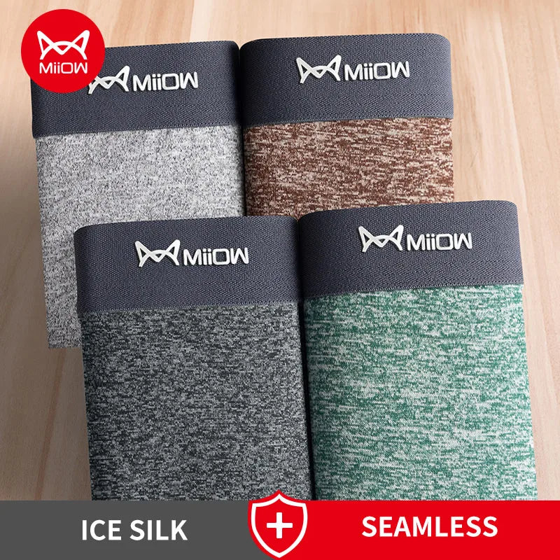 MiiOW 4Pcs Ice Silk Seamless Sexy Men Underwear Boxers AAA Antibacterial Men's Panties Underpants Male Breathable Boxershorts