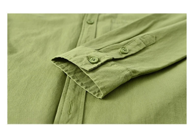 Basic Men's Long-Sleeve Cotton Shirt - Casual and Versatile Spring Style 100% Cotton Solid Color Casual Shirt