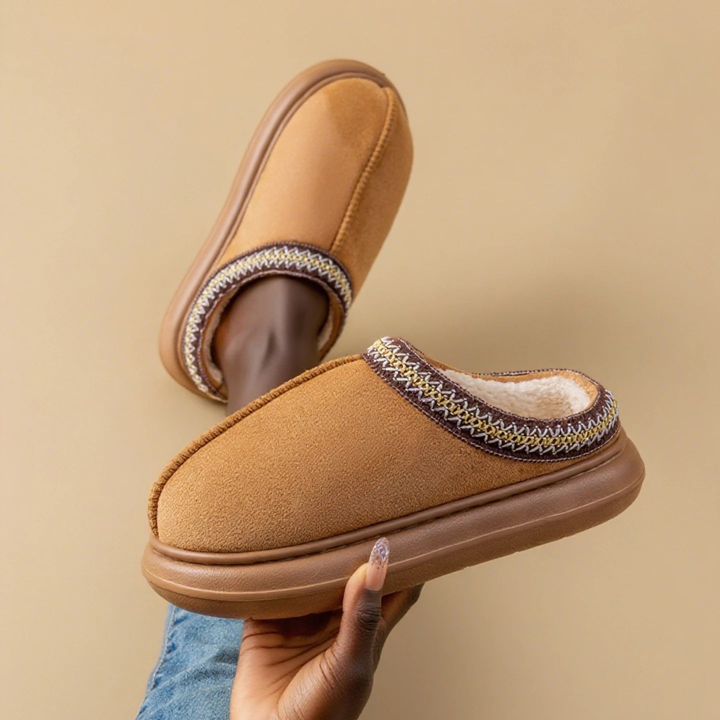 Men's Plush Fleece Lined Slippers Winter Warm House Shoes with Thick EVA Sole for Indoor/Outdoor Use Cozy Non-Slip Home Footwear