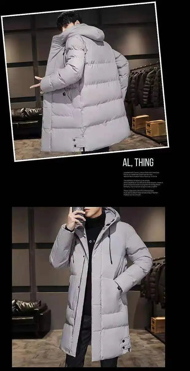 New Winter Men's Hooded Long Cotton Jacket, Thickened Warm Parka, Plus Sizes M-8XL