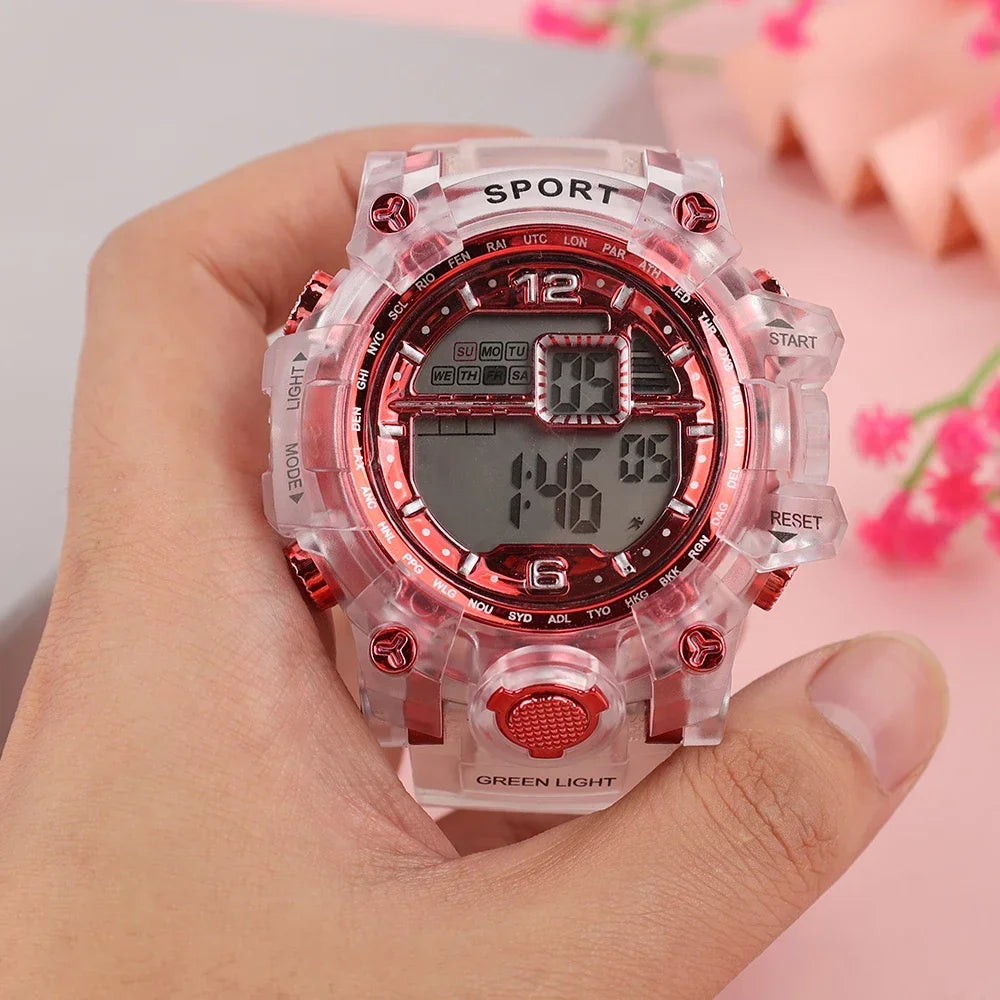 Outdoor Sport Transparent Digital Watch Men Women Alarm Clock 5Bar Waterproof Shock Creative Watches LED Display Wristwatch