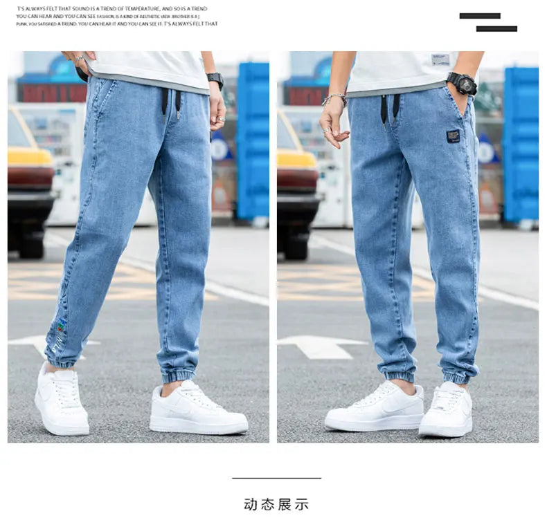 New Big Size 8XL Men's Jogger Jeans Streetwear Black Blue Casual Denim Cargo Pants Stretch Cotton Taper Jeans Baggy Trousers
