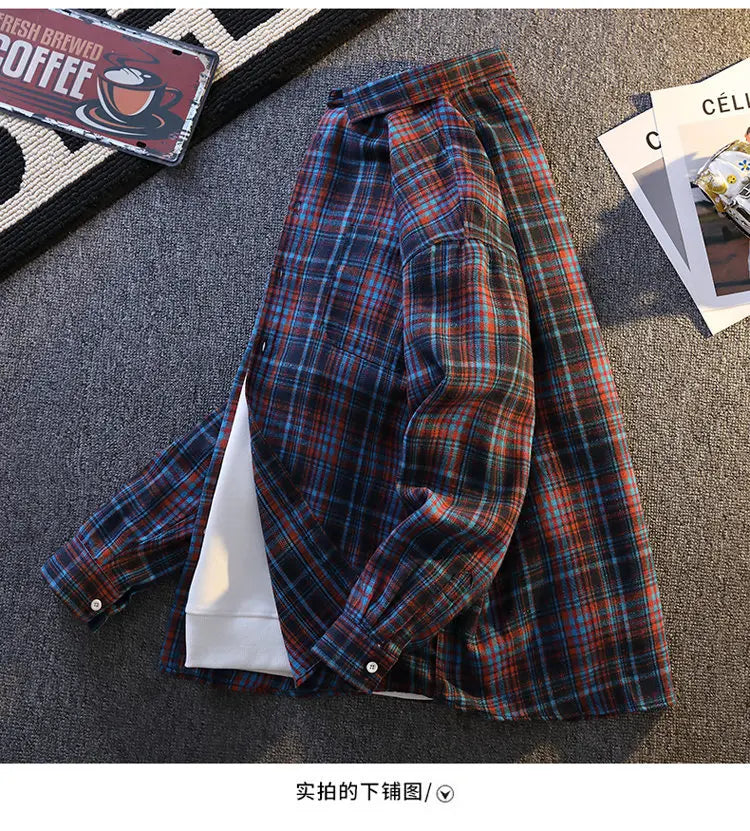 High-quality, fashionable, stylish, versatile and trendy men's checked long-sleeved shirt for autumn banquets and casual wear