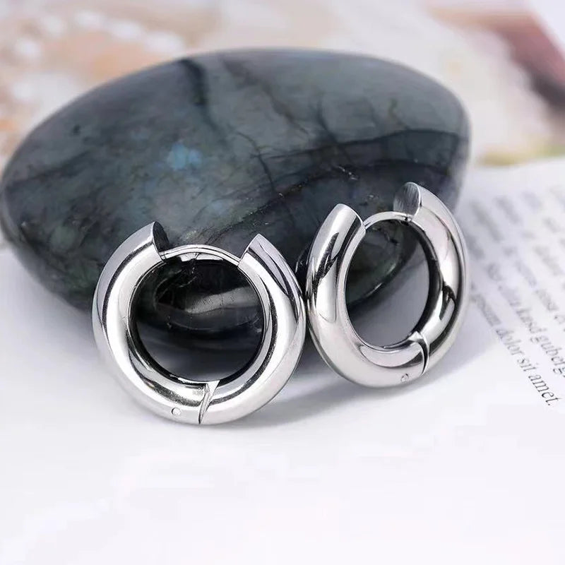 Stainless Steel Hoop Earring For Men Women Simple Hip Hop Rock Gold Color Piercing Punk Chic Jewelry Korean Chunky Earrings