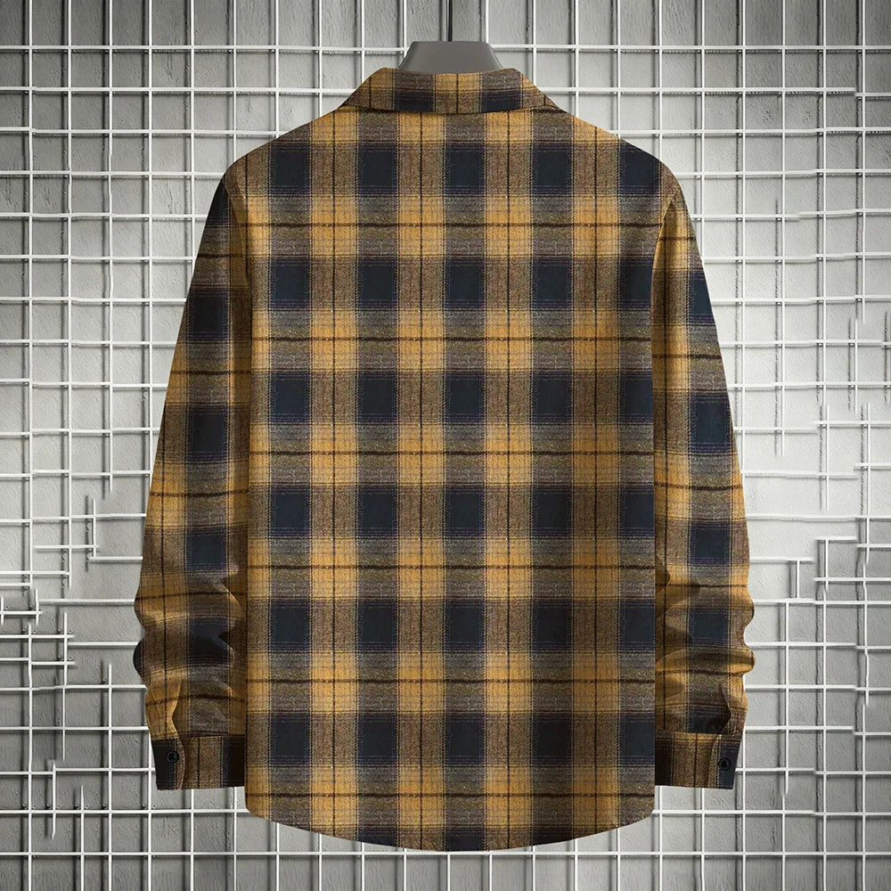 Men's Spring Autumn Plaid Button Down Shirt Long Sleeve Casual Open Front Cardigan Fashion Loose Fit Top