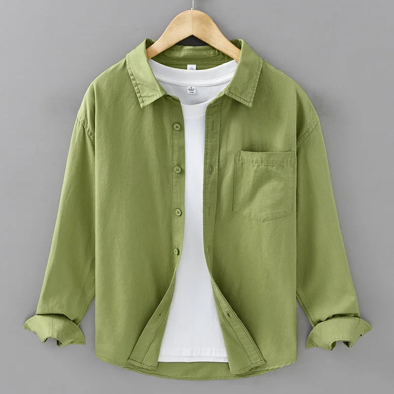 Basic Men's Long-Sleeve Cotton Shirt - Casual and Versatile Spring Style 100% Cotton Solid Color Casual Shirt