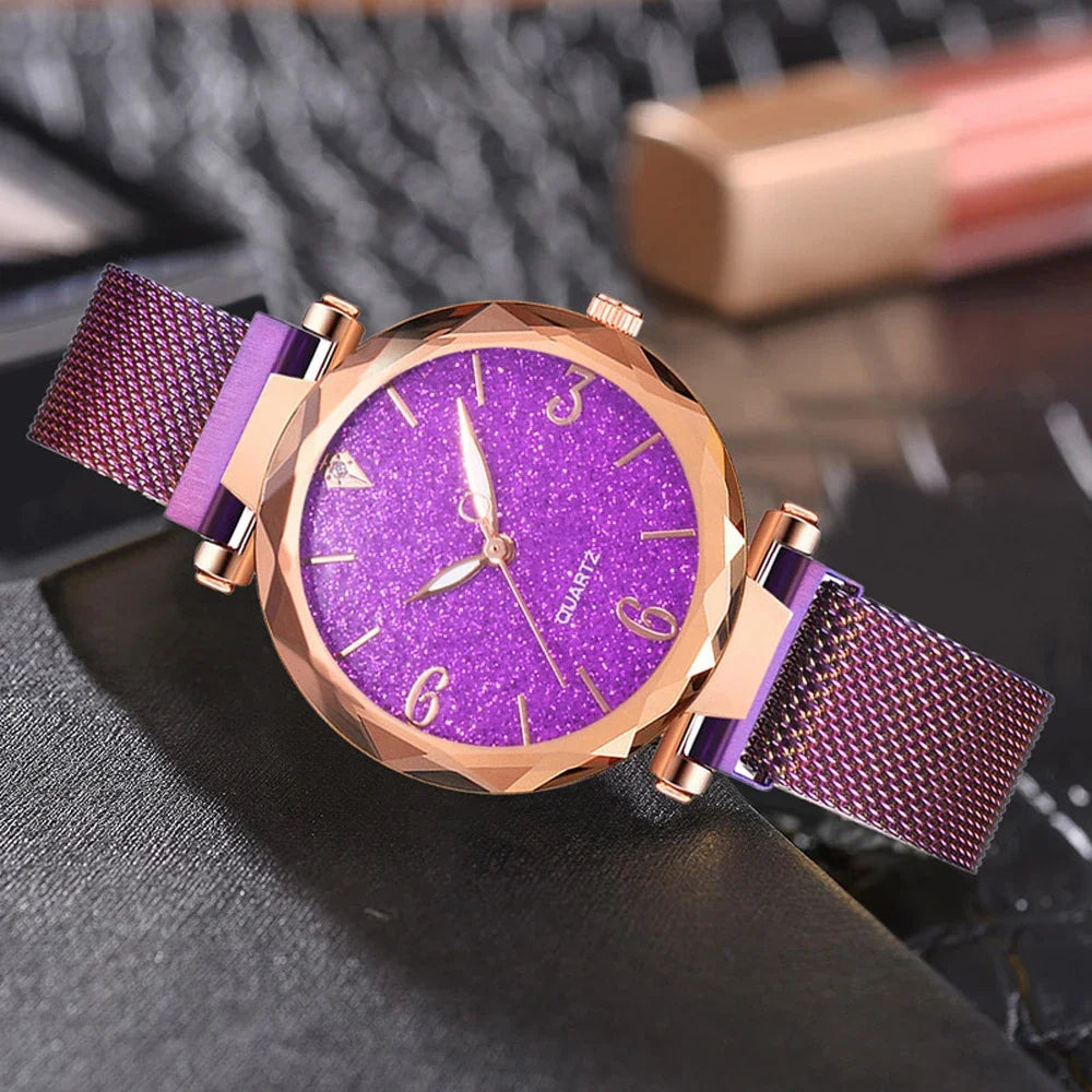 Women Watch  Top Brand Luxury Magnetic Starry Sky Lady Wristwatch Mesh Female Clock Rose Gold Relogio Feminino