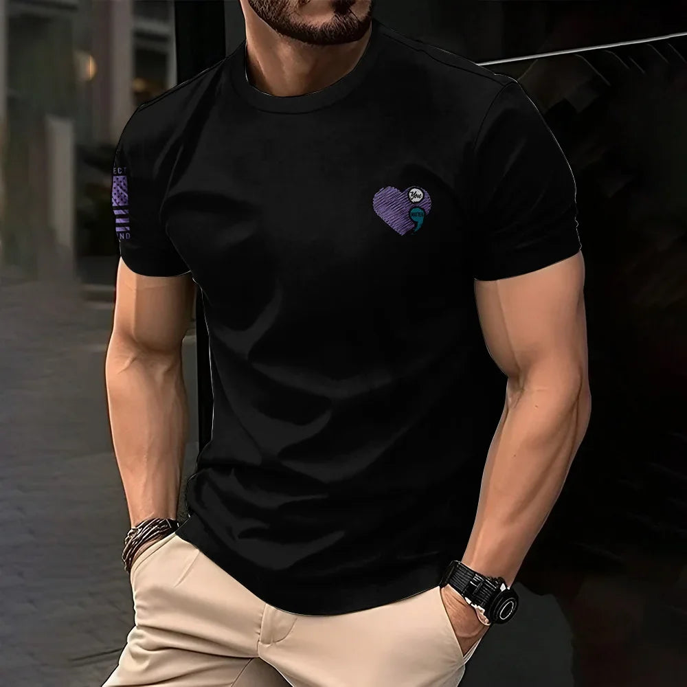 Retro American men's T-shirt casual wear, crew collar short-sleeved top, outdoor simple daily men's breathable sports T-shirt