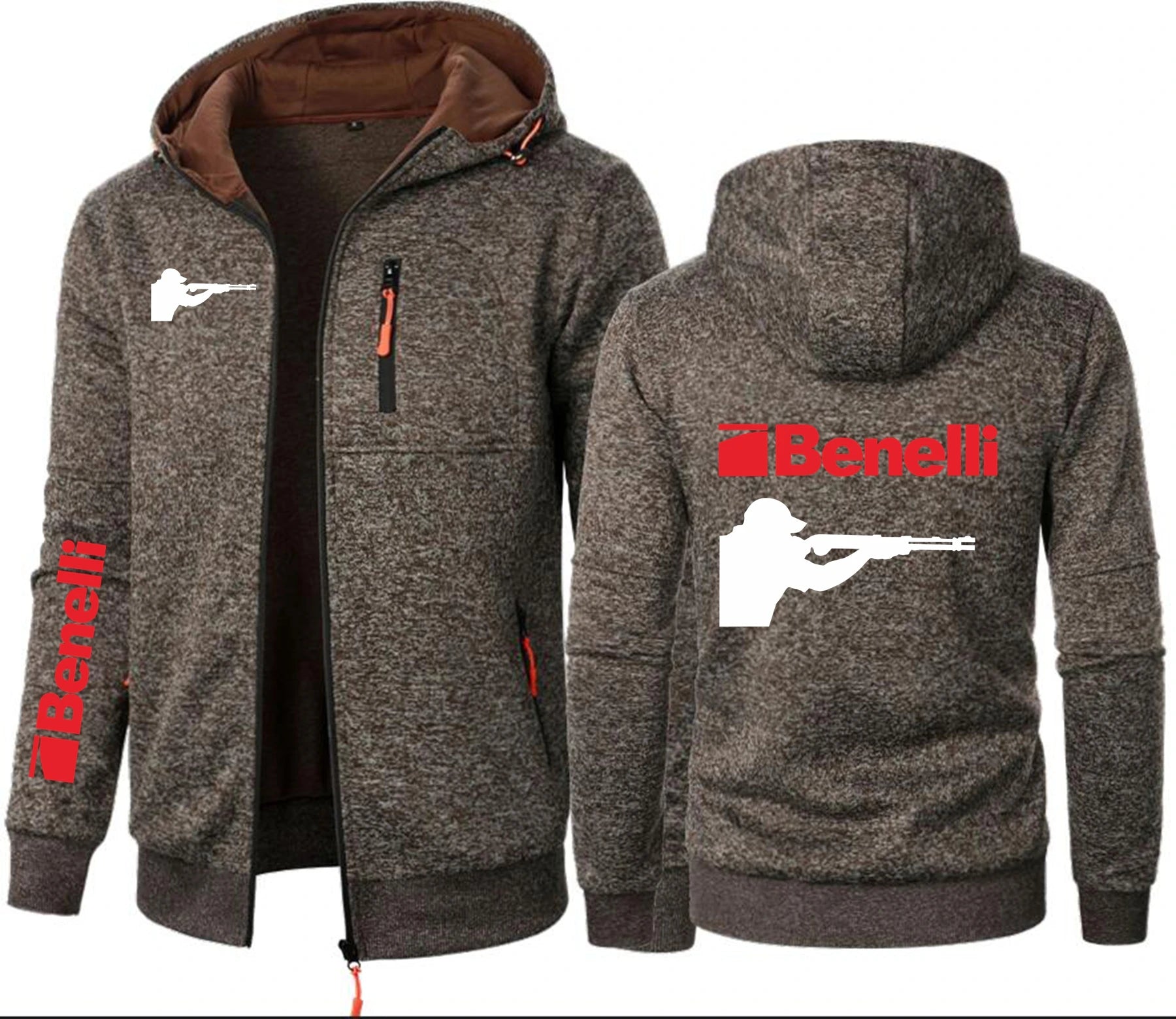 Hunting BENELLI Gun Firearms Logo Men's Sweater Cardigan Hooded Zipper Pocket Jacquard Hoodies Jacket Sports Outdoor Sweatshirts