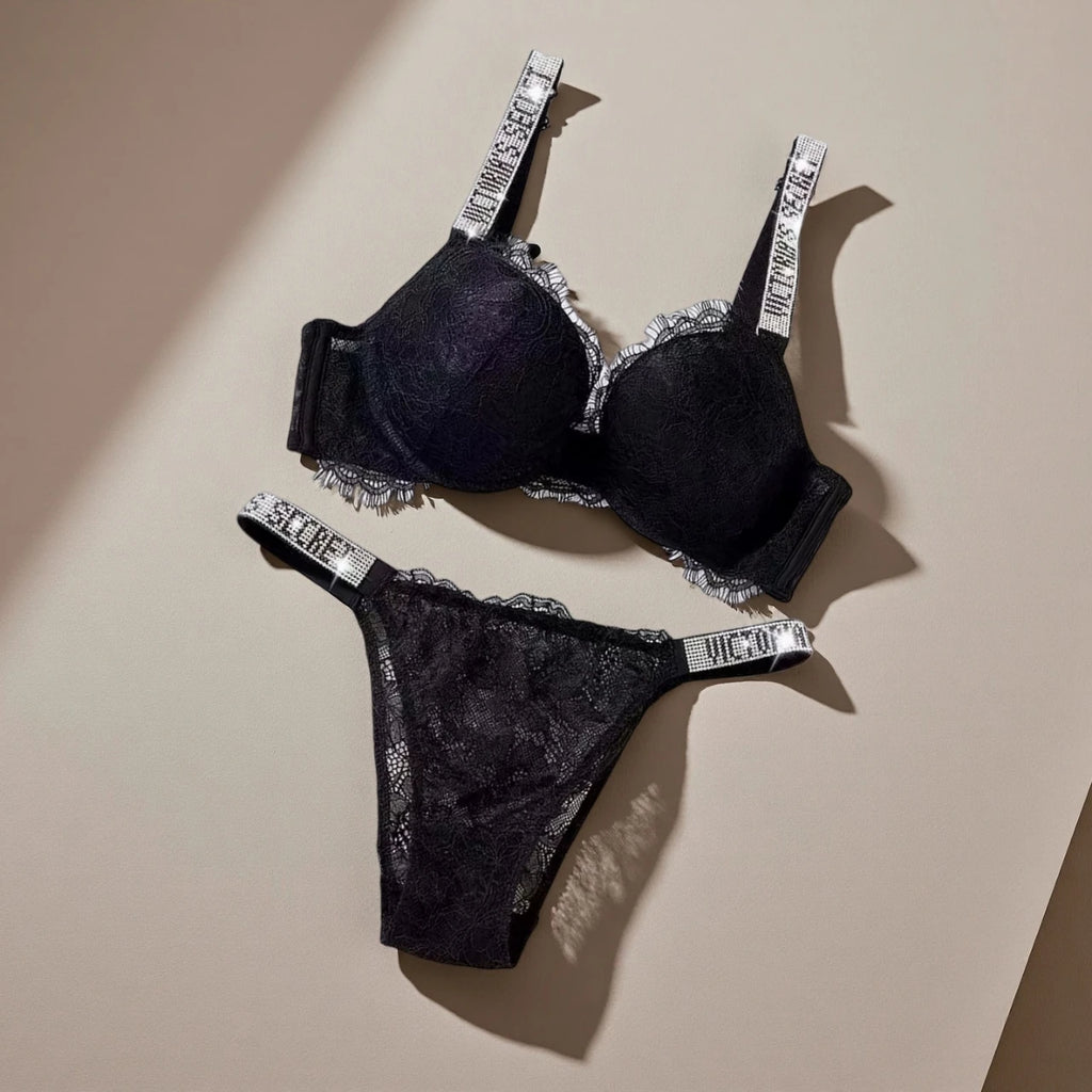 New V Women's Sexy Bra and Panty Set Comfortable push up Shapewear Adjustable Padded Gathered Lace Lingerie Set