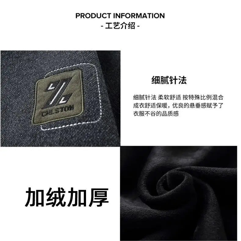 Men's Sweatercoat Autumn Winter O-Neck Knit Letter Plush Fleece Lined Warm Wool Pullover Sweater Men Bottoming Pullovers Jumper