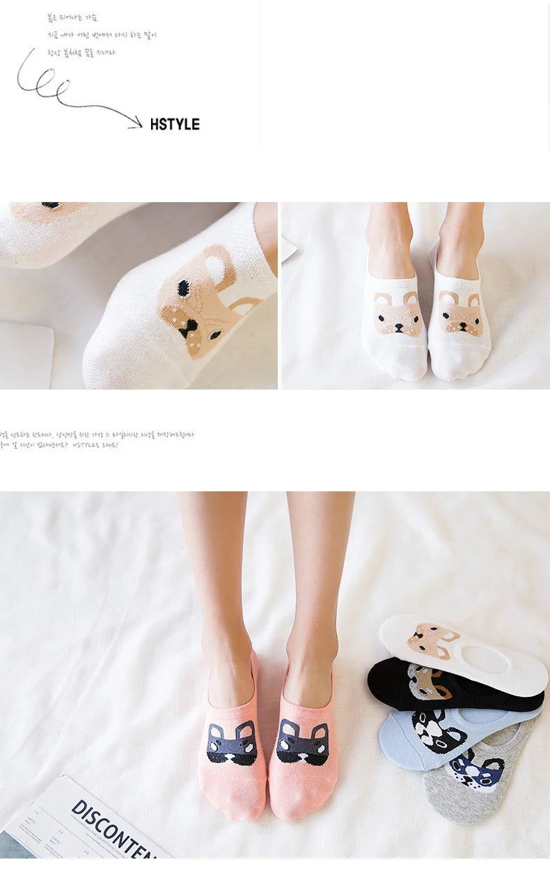 Spring Summer Cotton comfortable Cartoon Animal dog Invisible ankle boat Socks Puppy Woman girl boy hosier 1pair=2pcs ws103