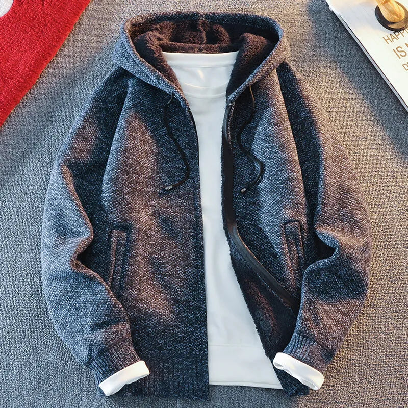 Classic Men's Knitted Sweater Cardigan Hooded Jackets Casual Streetwear Full Zip Cardigans Jackets Coat