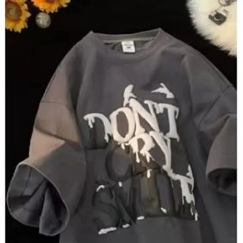 8XL New Casual T-shirt Short Sleeved Round Neck Print DONT Pigeon Letters Loose Retro Style Suitable Men