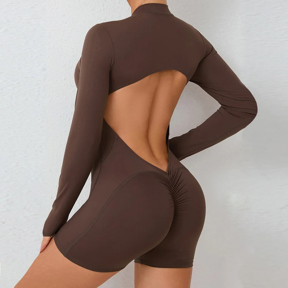 Cloud Rise Women Yoga Jumpsuit Long Sleeve Sports One Piece Suit Gym Pilates Fitness Bodysuit Rompers Workout Overall Sportswear