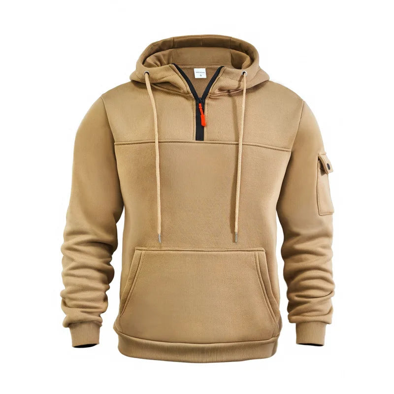 Half Zipper Men's Tactical Hoodies Solid Warm Fleece Military Sweatshirts Multi Pockets Male Hooded Jackets Thick Outdoor Polar