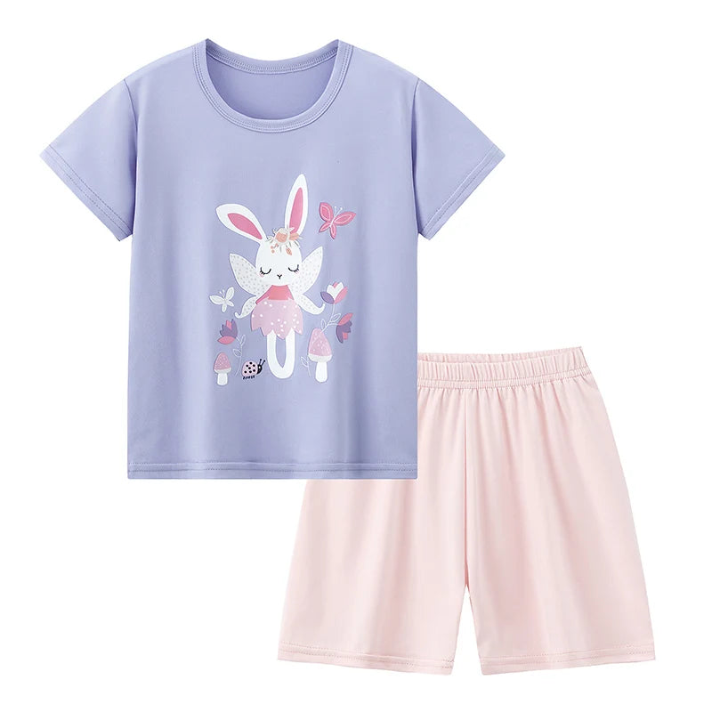 2-piece Summer Children's Comfortable And Versatile Cute Short sleeved Shorts Set For Boys And Girls Casual Home And Outdoor Set