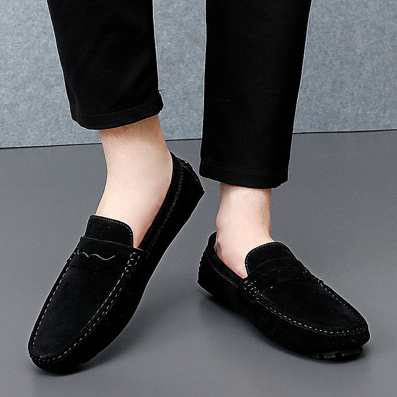 Suede Leather Penny Peas Loafers Men Women Boys Driving Shoes Big Size 35-48 Moccasins Slip on Flats Designer Mens Loafers Pink