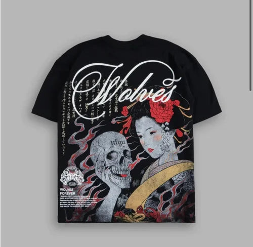 Harajuku Gothic Samurai T-shirt Streetwear Suitable for Both Men and Women Fashionable T-shirt Kavai Dark T-shirt Y2K