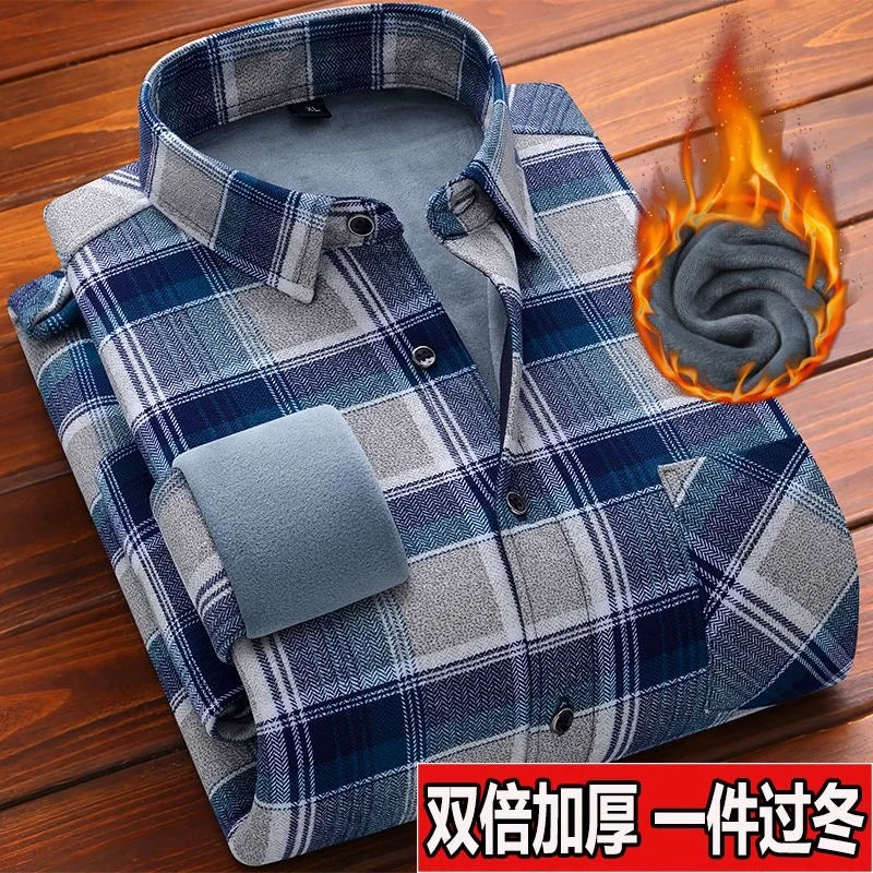 Autumn/winter Fashion Trend American Vintage Thickened Warm Plaid Shirt Men's Loose Large Size High Quality Long Sleeve Shirt