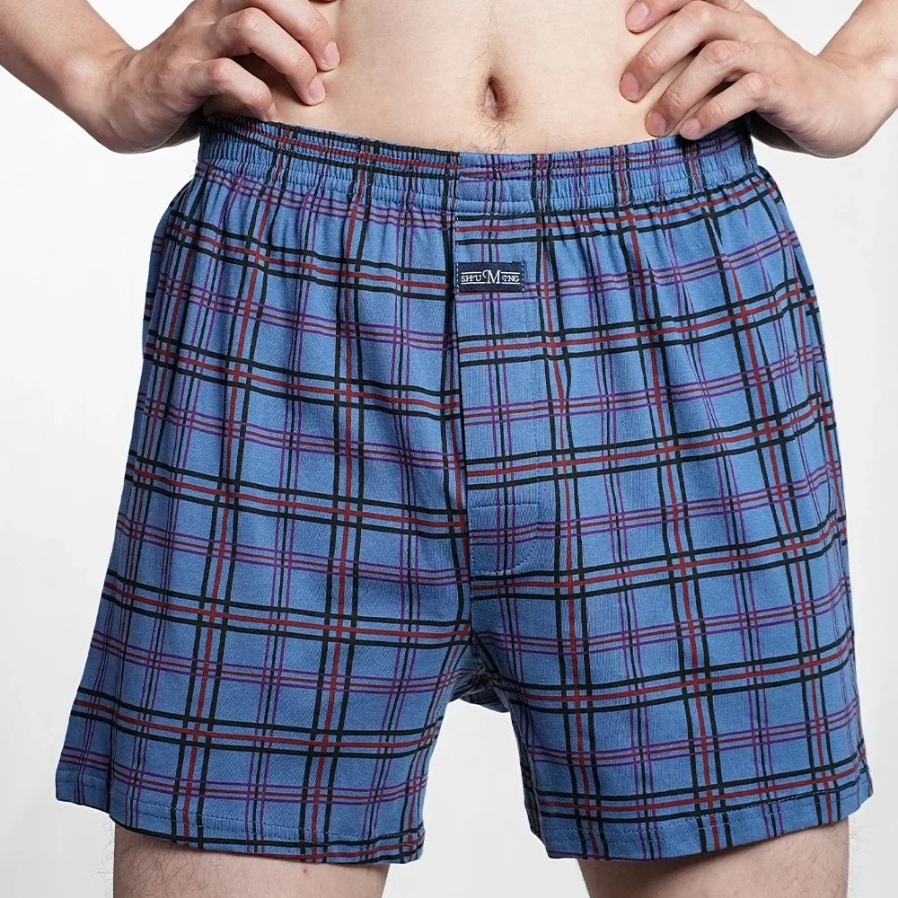 Men's Pure Cotton Boxer Shorts Underwear High Waist Big Underpants Casual Plaid Plus Size Aro Pants Pajama Bottoms at home M-3XL