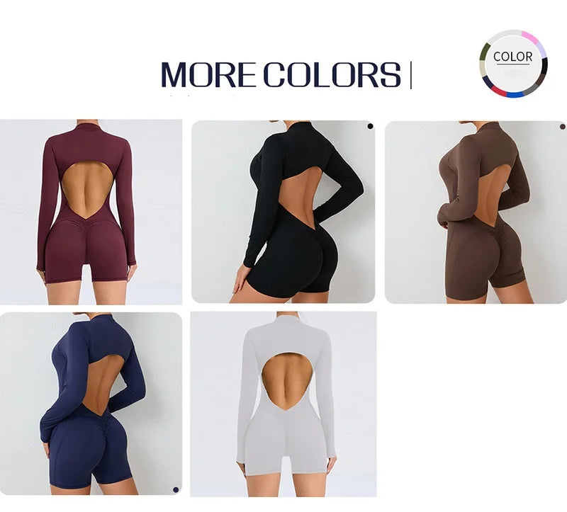Cloud Rise Women Yoga Jumpsuit Long Sleeve Sports One Piece Suit Gym Pilates Fitness Bodysuit Rompers Workout Overall Sportswear