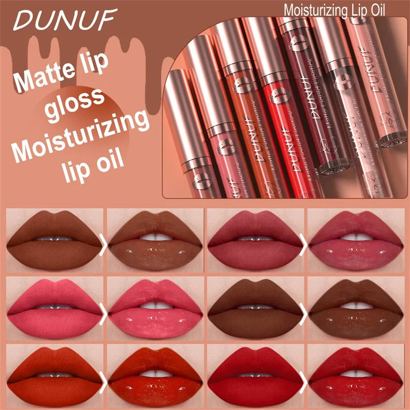 Matte Velvet Lip Gloss Dark Red Brown Lip Glaze Long Lasting Waterproof Liquid Lipstick Natural Moisturizer Transparent Lip Oil
