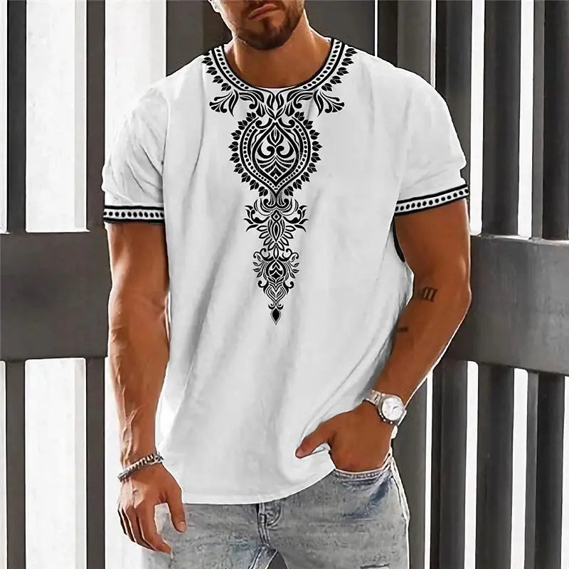 Vintage Ethnic Style Men's T Shirt  Dashiki Traditional Wear Clothing Short Sleeve Casual Retro Streetwear Clothes For Men tops