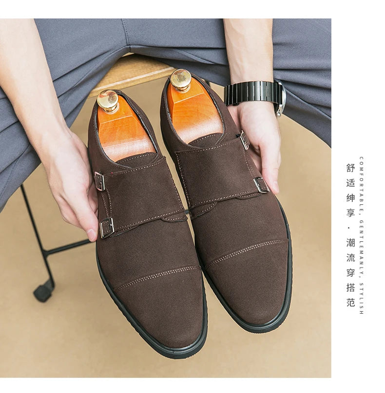 High Quality Leather Shoes for Man Fashion Belt Buckle Suede Casual Men Shoes Designer Busines Men Dress Shoes Zapatillas Hombre