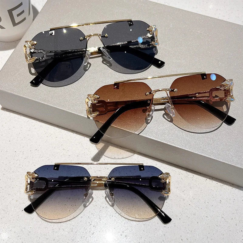 New Trendy Rimless Sunglasses Men Women Fashion Oversized Square Shades Eyewear Double Bridge Gradient UV400 Sun Glasses