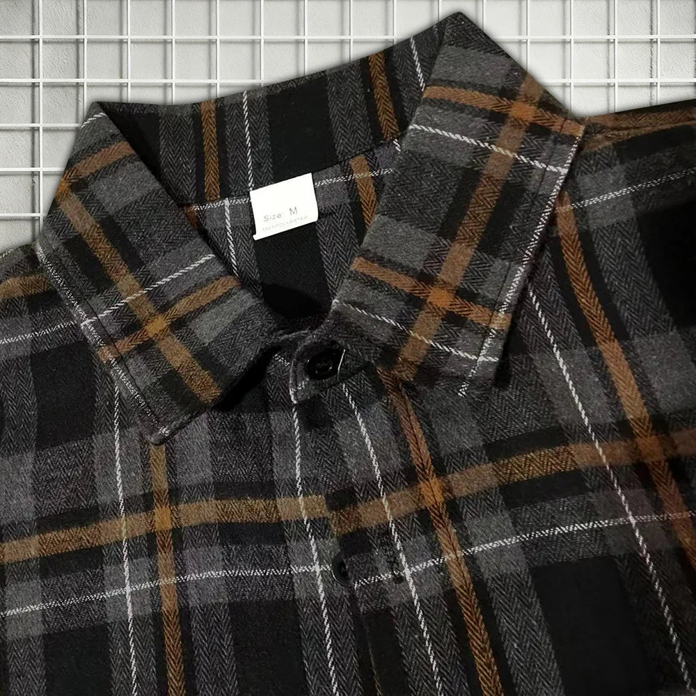 Men's Spring Autumn Plaid Button Down Shirt Long Sleeve Casual Open Front Cardigan Fashion Loose Fit Top