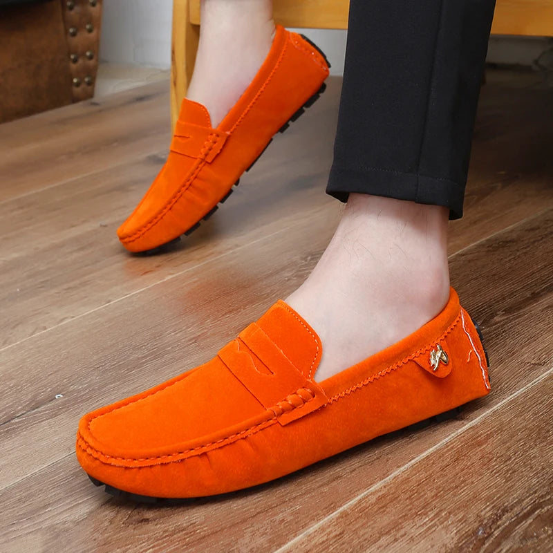 Suede Leather Penny Peas Loafers Men Women Boys Driving Shoes Big Size 35-48 Moccasins Slip on Flats Designer Mens Loafers Pink
