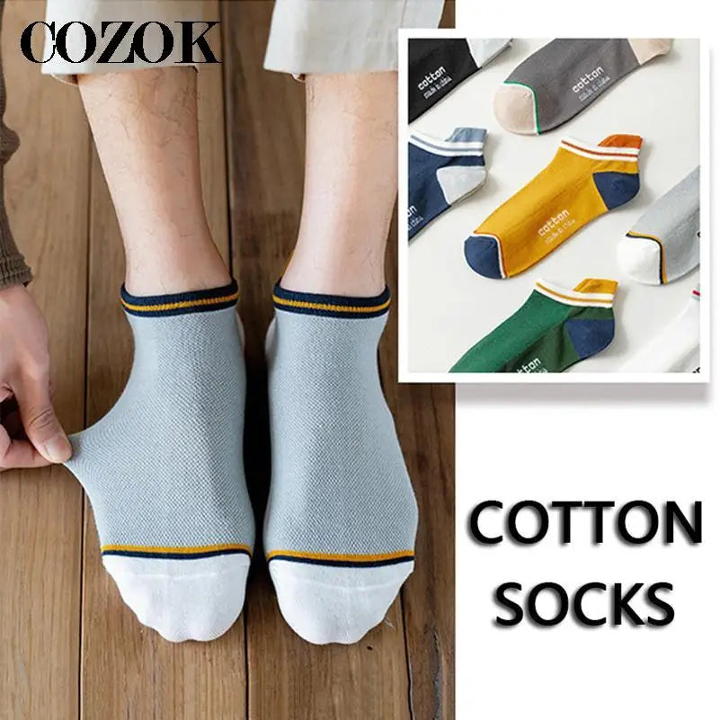 2 Pairs Mens Cotton Short Socks New Style Striped Sports Men Sock Soft Breathable Durable Spring Summer Male Ankle Socks for Boy