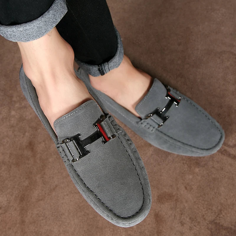 Classic Mens Loafers Male Summer Soft Shoes Fashion Men's Casual Leather Shoe Suede Casual Flats Breathable Hand-stitching Shoes