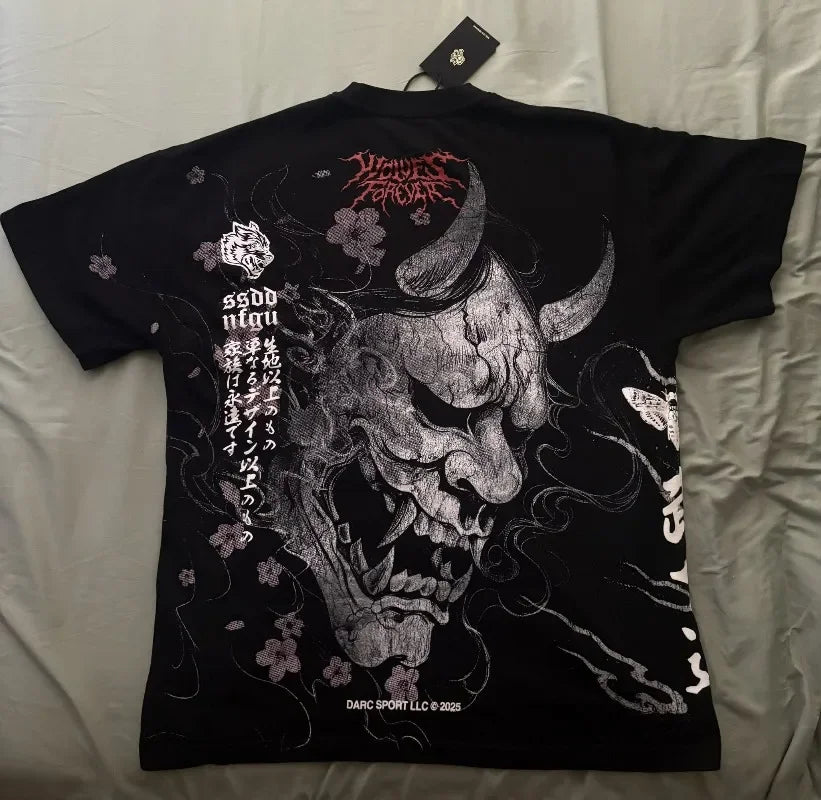 Harajuku Gothic Samurai T-shirt Streetwear Suitable for Both Men and Women Fashionable T-shirt Kavai Dark T-shirt Y2K