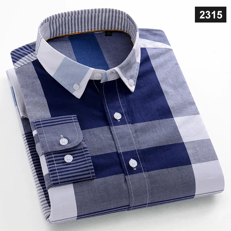 Men Cotton Oxford Striped Casual Long Sleeve Shirts New Fashion Businessman Office Daily Classic Men Top Clothing Dress Regular