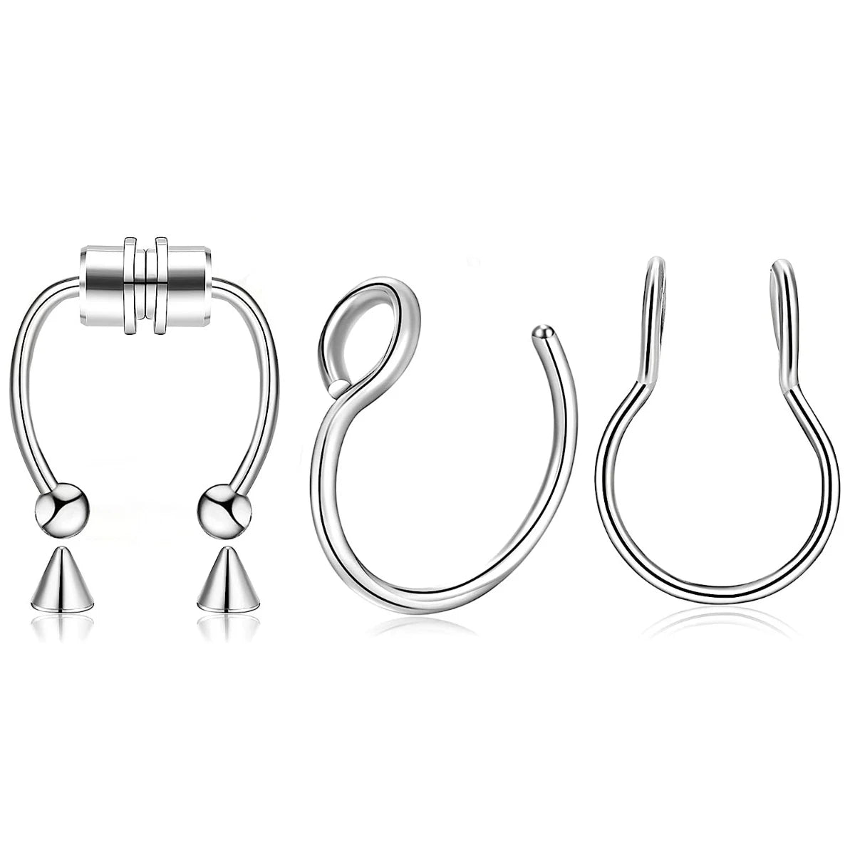 3Pcs Fake Nose Ring Magnetic Septum Ring Fake Nose Ring Hoop Stainless Steel Horseshoe Clip On Nose Ring No-Pierced Septum Ring