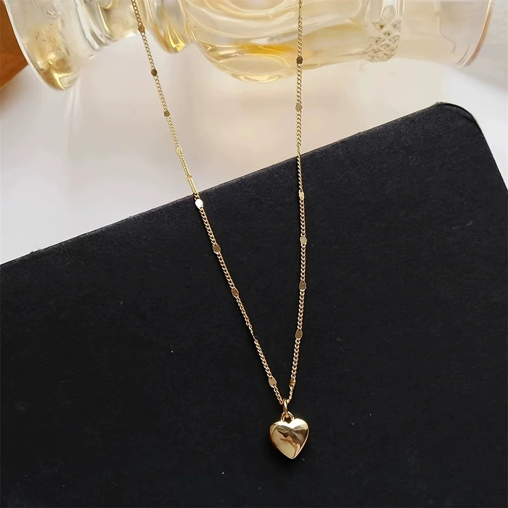 Simple Love Heart Pendant Necklace Golden Silver Color Trendy Office Lady Link Chain Neck Jewelry Gift for Friend Fashion