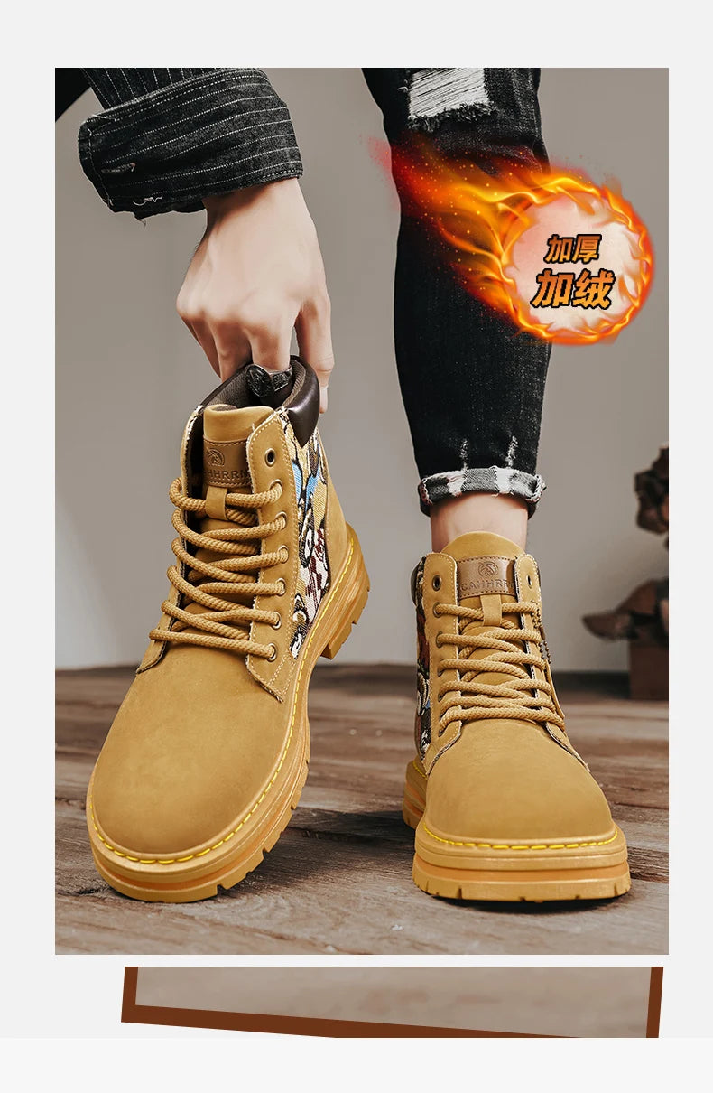 New autumn men shoes boots High Top Fashion Motorcycle Leather Shoes Outdoor leisure comfortable Boots male Lace-Up Botas