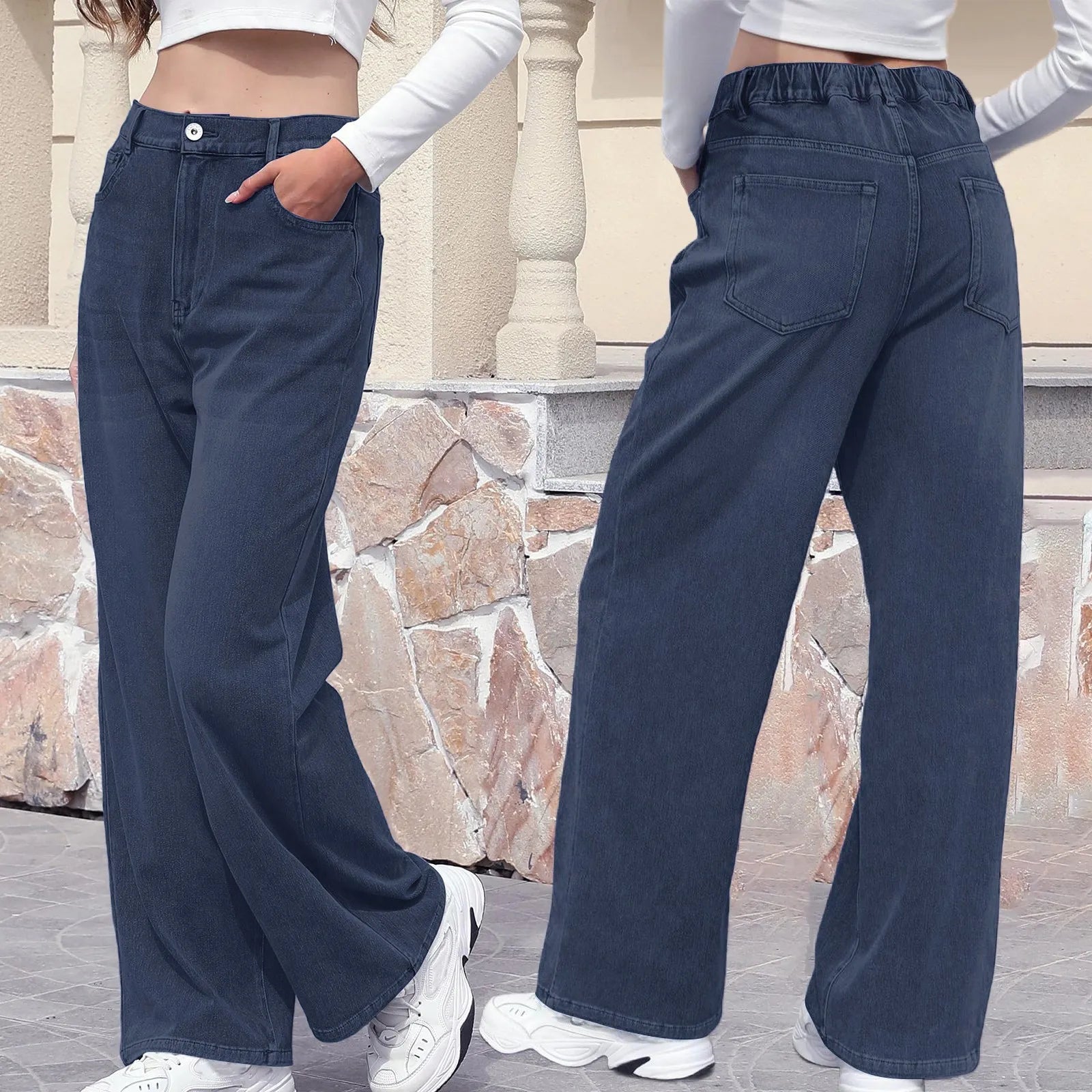 New Y2K Washed Blue Straight Loose Fit High Waist Hole Trousers Pants Women's Jeans Fashion Personality To Do Old Denim