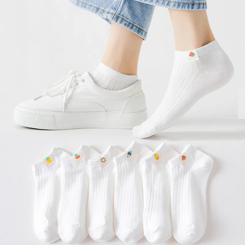 Solid Color White Short Socks Women Casual Cotton Breathable Low Cut Ankle Socks College Style School Students Kawaii Cute Socks