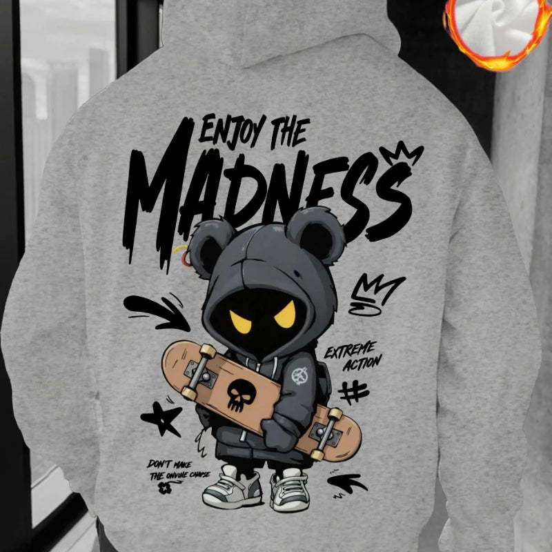 Autumn and Winter Men's Casual Street Hooded Sweatshirt - Hand-painted Cartoon Human Figure Letter Pattern Printed Hooded Shirt