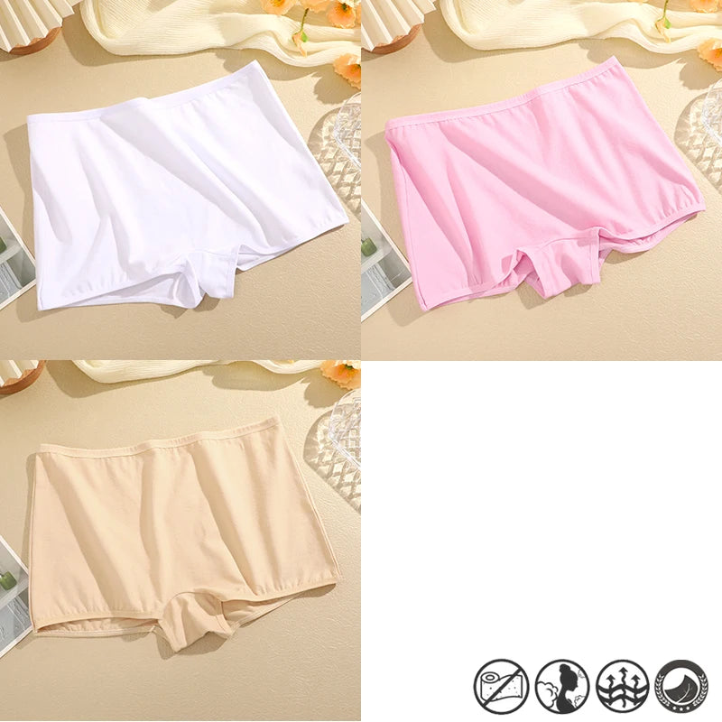 FINETOO 3PCS/SET Women's Cotton Panties Seamless Sports Boxers Underwear Female Solid Color Briefs Cozy Intimate Underpants Soft