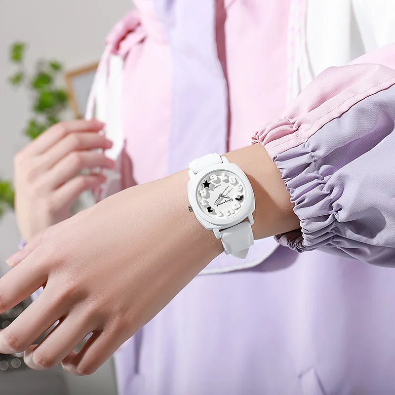 Fashion 3D Arabic Dial Women's Quartz Watch Candy Color Silicone Band Square Watches