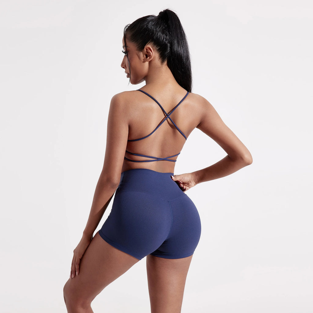 Solid Color Gym Yoga Underwear Women Cross Back Straps Fitness Bra High Strength Tight Sport Top Comprehensive  With Chest Pad